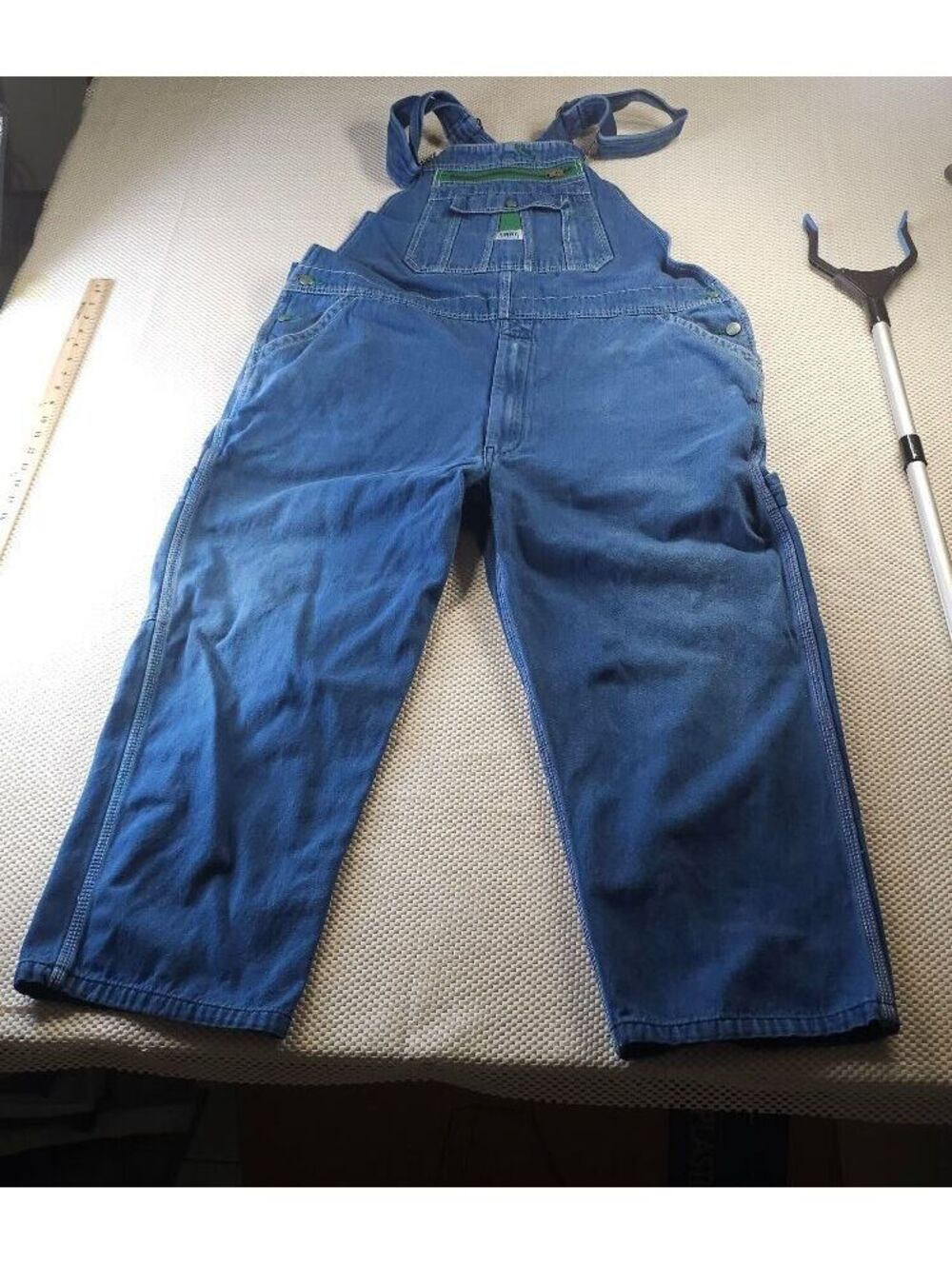 Liberty Denim Overalls with Green Accent Zipper Pocket 44x28